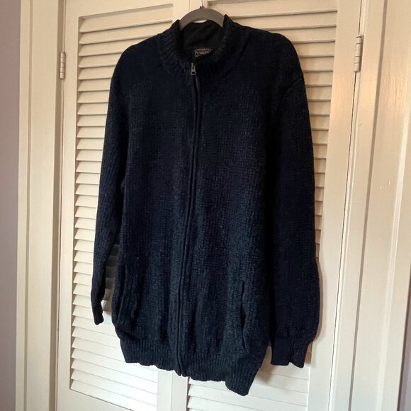 Pendleton men's Full-Zip Sweater cardigan XL washable wool navy blue Shetland - Picture 1 of 11